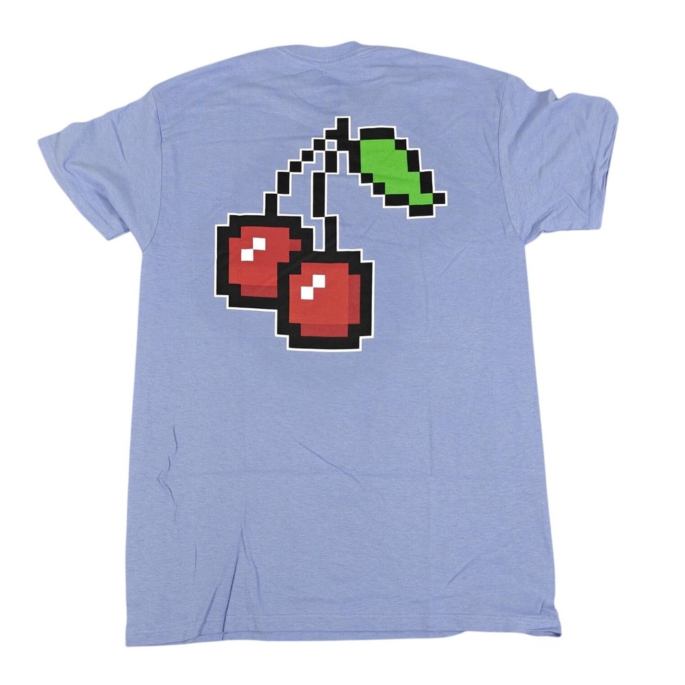 @ALL Metavirgin Pixel Art Cherry Graphic T-Shirt Light Blue Mens Medium M